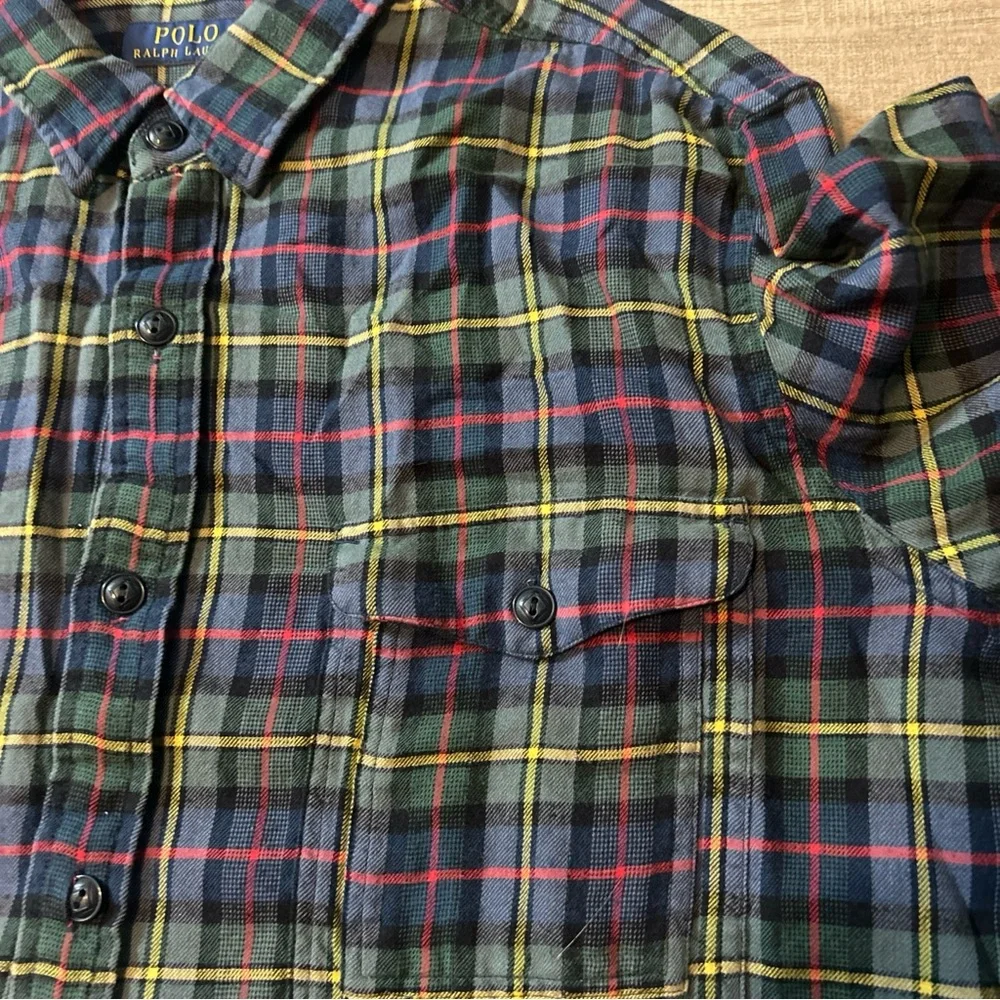 Ralph Lauren Plaid Button Up Shirt Christmas Cabin Rugged Green And Blue Men XL